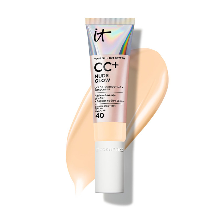 IT Cosmetics CC Nude Glow Fair Medium Coverage Foundation with SPF 40 Brightening Glow Serum Lightweight Skin Tint 2 Nia