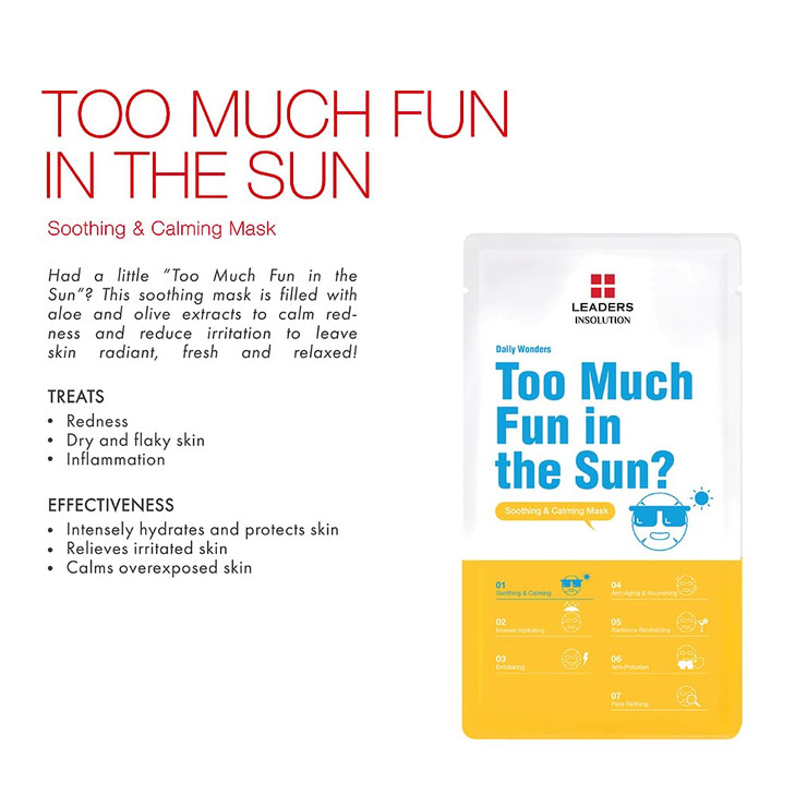 Leaders Insolution Daily Wonders Too Much Fun in the Sun Facial Mask Sheet Soothing and Calming Hydrating Korean Skincar