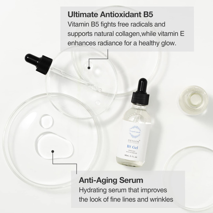 OxygenCeuticals B5 Gel Hydrating Serum with Vitamin B5 Panthenol Hyaluronic Acid Adenosine Moisturizing AntiWrinkle Care