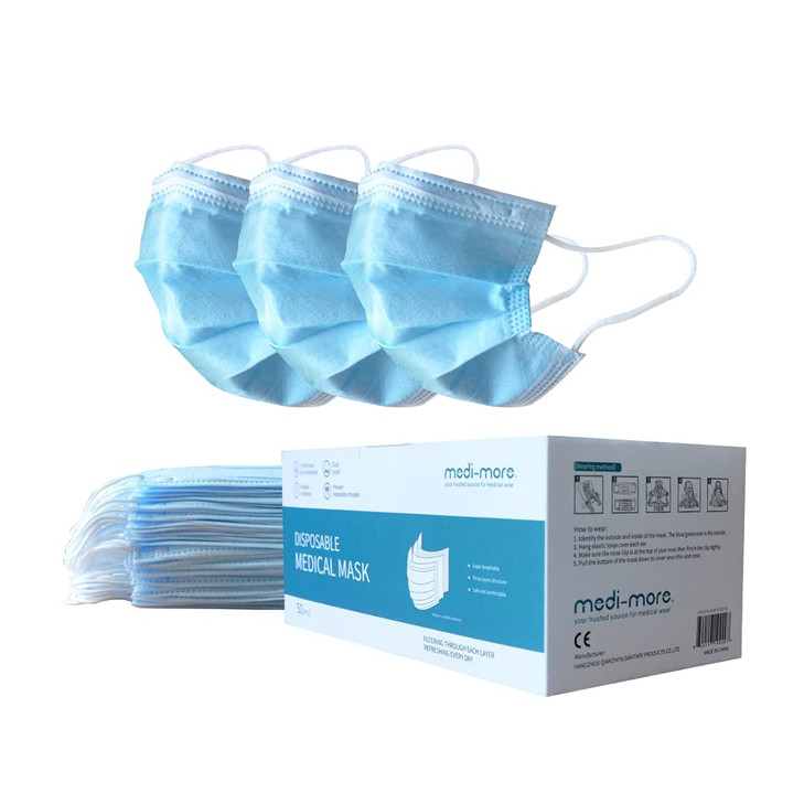 MediMore Face Masks Light Blue 50 Count Pack of 10