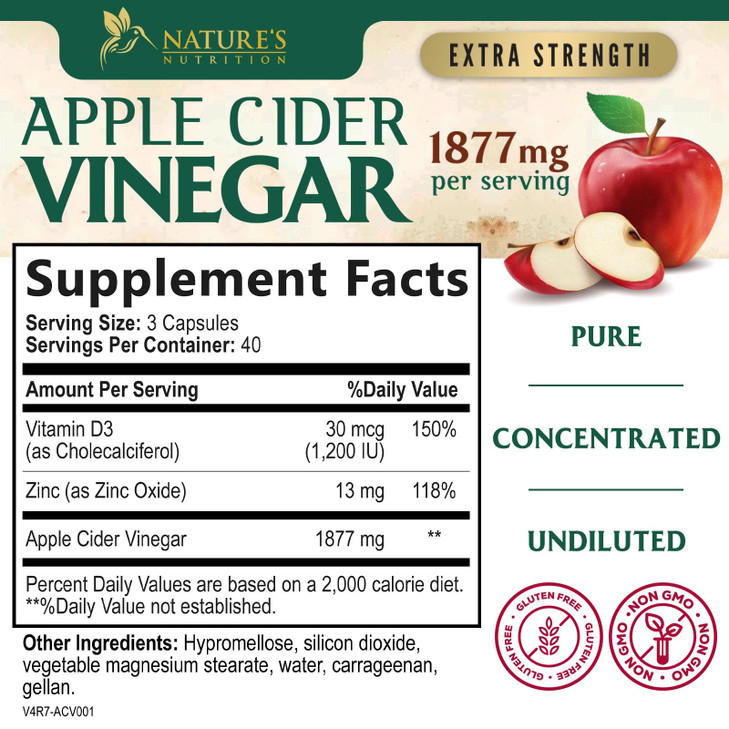 Apple Cider Vinegar Capsules 1877mg - Extra Strength Detox & Cleanse with Vitamin D & Zinc - Premium ACV Pills with Joint Natural Digestion & Immune