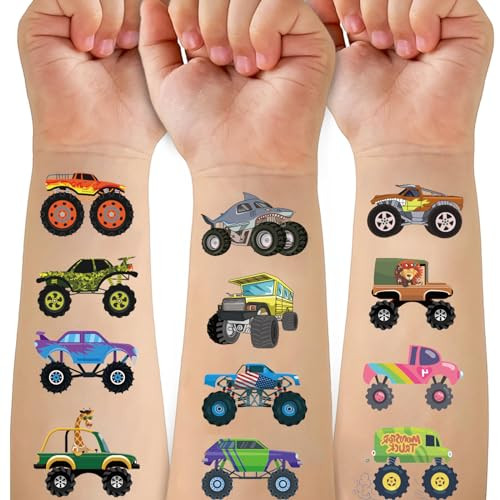 Ozepao Monster Trucks Temporary Tattoo for Kids 10 Sheets Monster Truck Fake Tattoos for Boys Party Favors Goodie Bags S