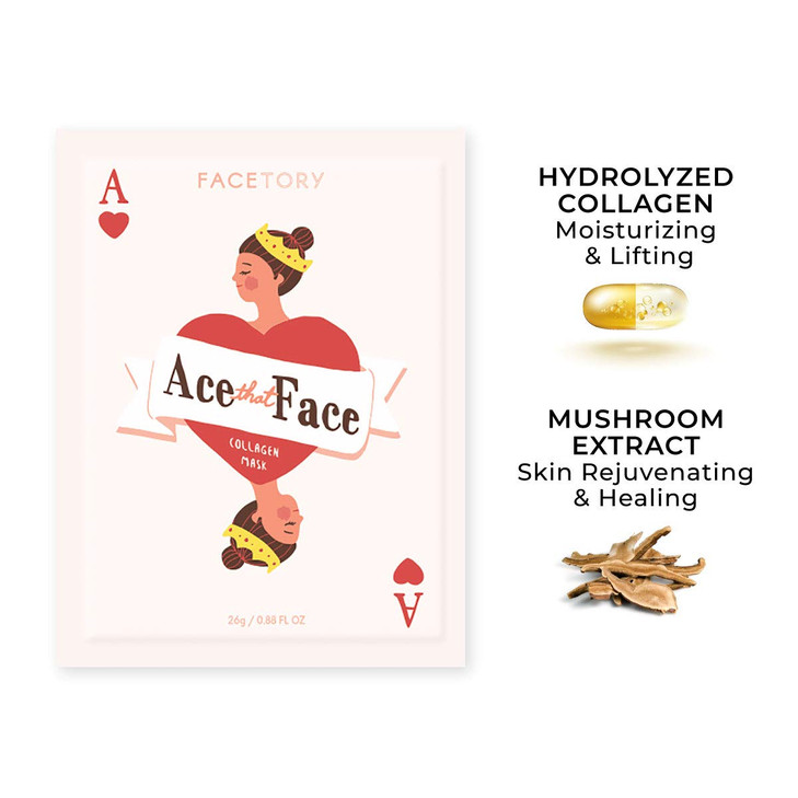 FACETORY K Beauty Face Mask Skin Care ACE THAT FACE FIRMING COLLAGEN Sheet Mask with Collagen Mushroom Extract For Plump