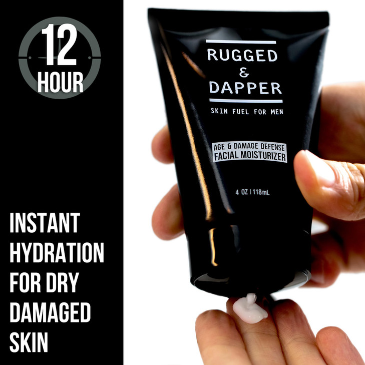 RUGGED DAPPER Age Defense Face Moisturizer for Men 4oz Hydrating Mens Face Lotion Unscented Anti Aging Formula for Clear