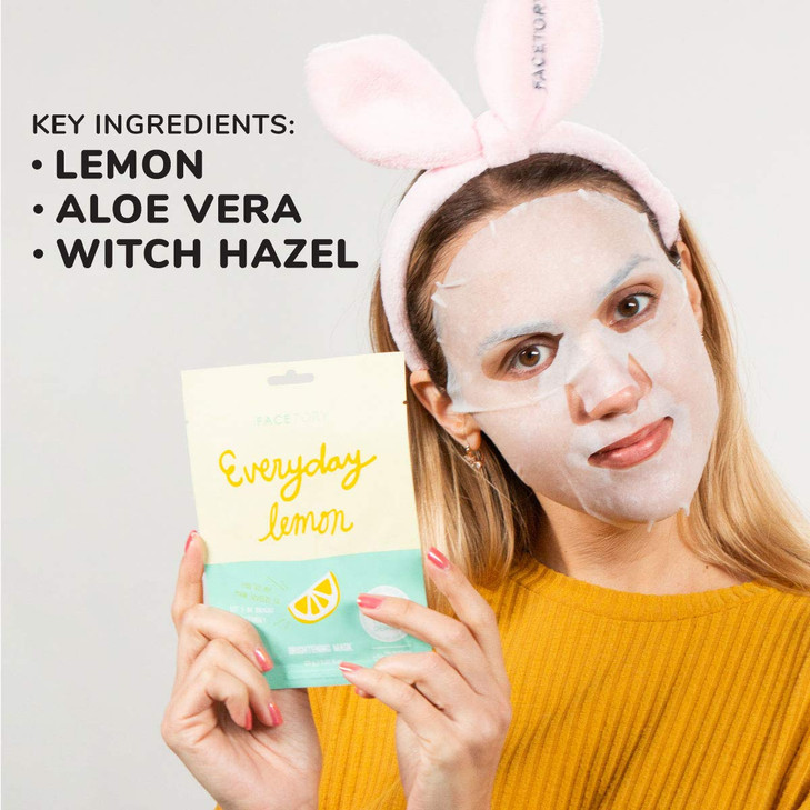 FACETORY K Beauty Face Mask Skin Care Everyday LEMON Brightening Sheet Mask PlantBased with Lemon Extract 5 Pack