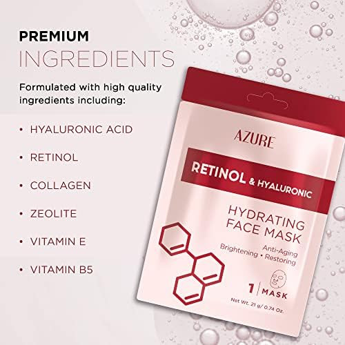 Azure Cosmetics Retinol Hyaluronic Acid Anti Aging Facial Sheet Rejuvenating Hydrating Face Mask Helps Reduce Fine Lines