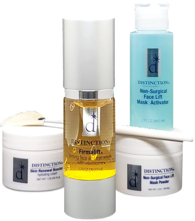 Distinction Skincare Kit Face Under Eye Serum Face Cream Face Mask Powder Activator with Brush Hydrating Firming Toning