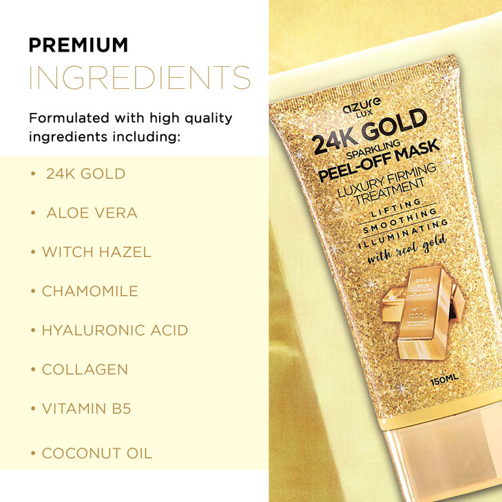 AZURE 24K Gold Firming Peel Off Face Mask Anti Aging Lifting Illuminating Revitalizing Removes Blackheads Dirt Oils With