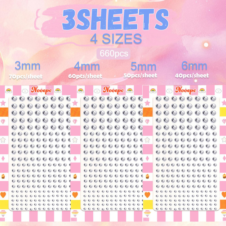 NOOEPC 660Pcs Face Gems Hair Gems SelfAdhesive Face Jewels Eye Jewels Rhinestones 3456 mm DIY Face Gems Stick on Hair Bo