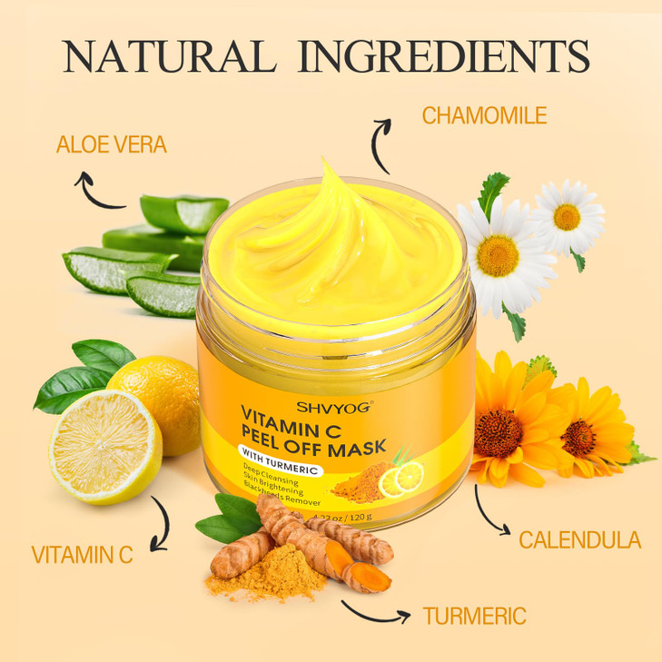 SHVYOG Vitamin C Peel Off Face Mask Peel Off Mask with Turmeric Blackhead Remover Deep Cleansing Face Peel Mask Vitamin