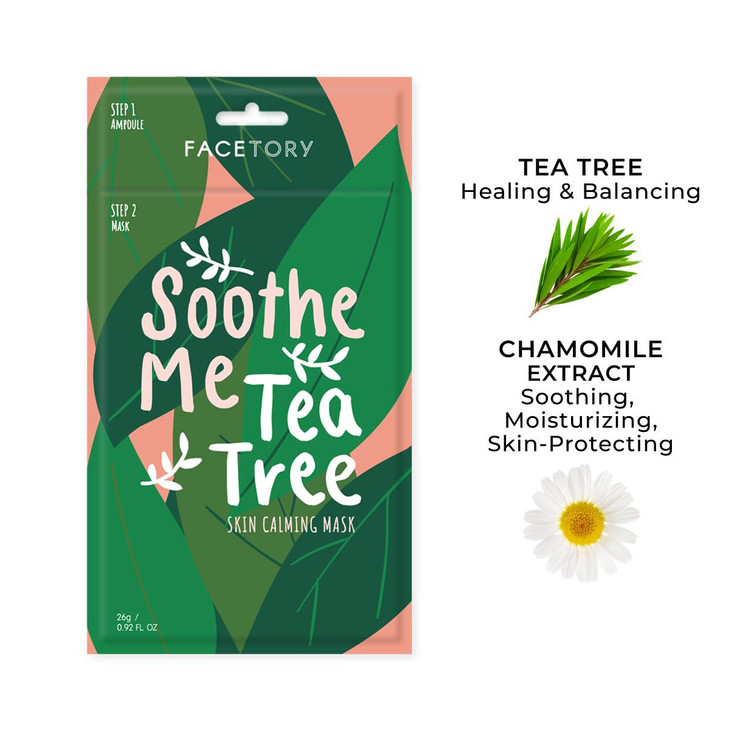 FACETORY K Beauty Face Mask Skin Care Soothe Me Tea Tree 2Step Sheet Mask with Tea Tree Extract Chamomile Soothing Ampou
