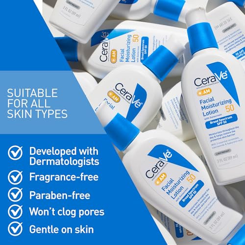 CeraVe AM Facial Moisturizing Lotion SPF 50 Face Moisturizer with SPF Hyaluronic Acid Niacinamide Ceramides NonGreasy Bl