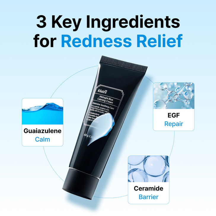 DearKlairs Midnight Blue Calming Cream Face Moisturizer for Redness Relief Guaiazulene EGF Ceramide NonGreasy PostTreatm