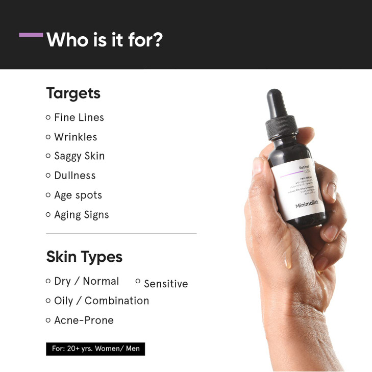Minimalist 03 Retinol Serum with Bakuchiol Oil For Anti Aging Night Face Serum With Squalane Base Coenzyme Q10 To Reduce