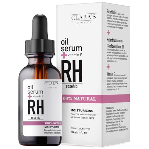 CLARAS NEW YORK Rosehip Facial Serum with Vitamin E Hydrating Lightweight Smoothing Skin Made in USA 30ml 1 Fl Oz