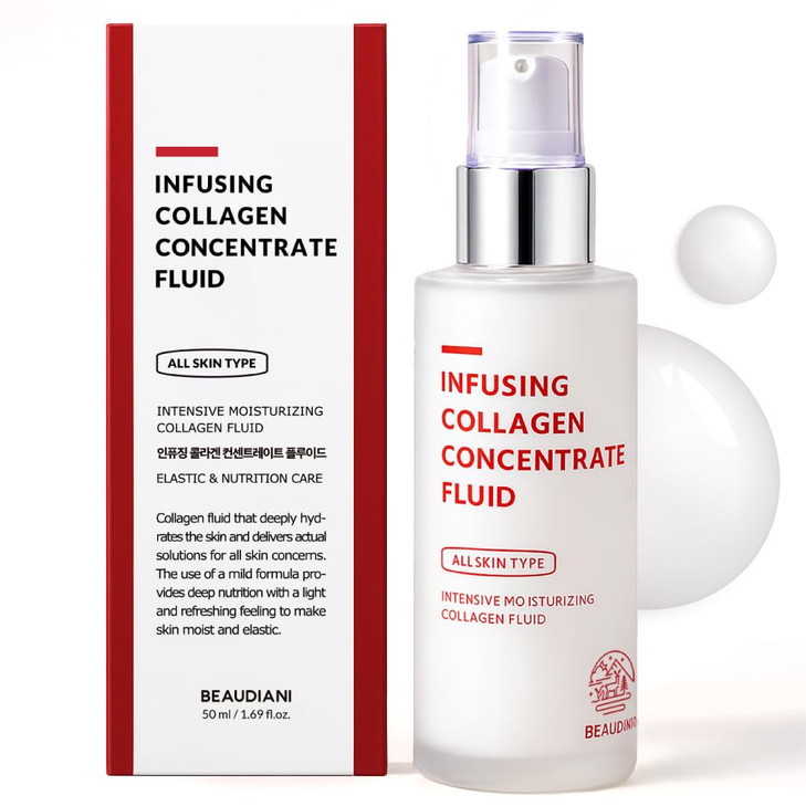 BEAUDIANI Infusing Collagen Concentrate Fluid Lightweight Hydrating Face Moisturizer Milky Lotion for All Skin Types Non