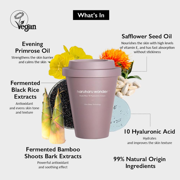 HARUHARU wonder Black Rice 10 Hyaluronic Cream 30 fl oz Face Moisturizer Vegan Cruelty Free Daily skincare Korean Skinca