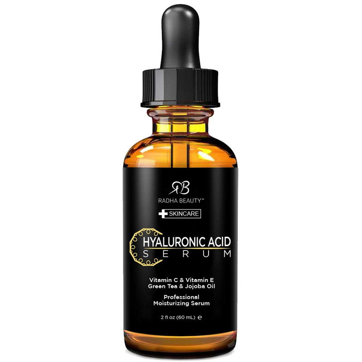 Radha Beauty Hyaluronic Acid Serum for Face 2 fl oz Infused with Vitamin C E Green Tea Jojoba Oil for AntiAging Wrinkles