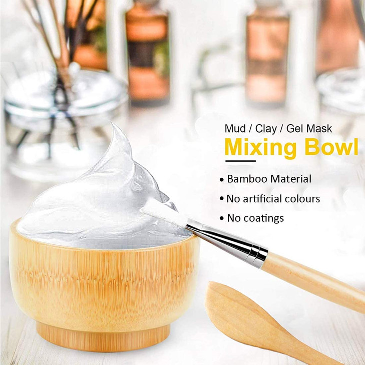 LINSINA Face Mask Mixing Bowl and Brush Set 7 in 1 Bamboo Facial Mask Tool Kits Mask Bowl Spatula Spoon Silicone Brush Y