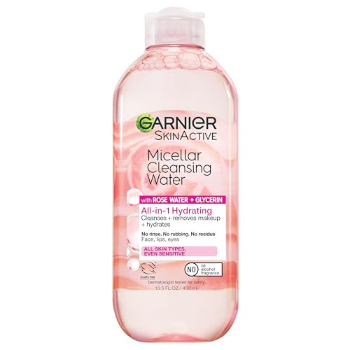 Garnier Micellar Water with Rose Water and Glycerin, Hydrating Facial Cleanser & Makeup Remover, For All Skin Types, Vegan, Cruelty Free, 13.5 Fl Oz