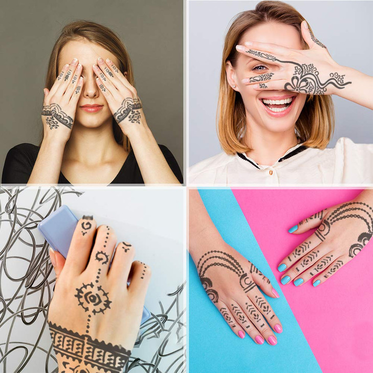 Koogel 18 Sheets 97PCS Henna Tattoo Stencil Kit Reusable Mehndi Templates for Indian Weddings Bridal Mehndi Music Festiv