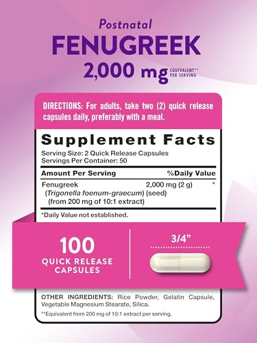 Nature's Truth Fenugreek Seed Capsules for Women | 2000mg | 100 Count | Non-GMO and Gluten Free Supplement
