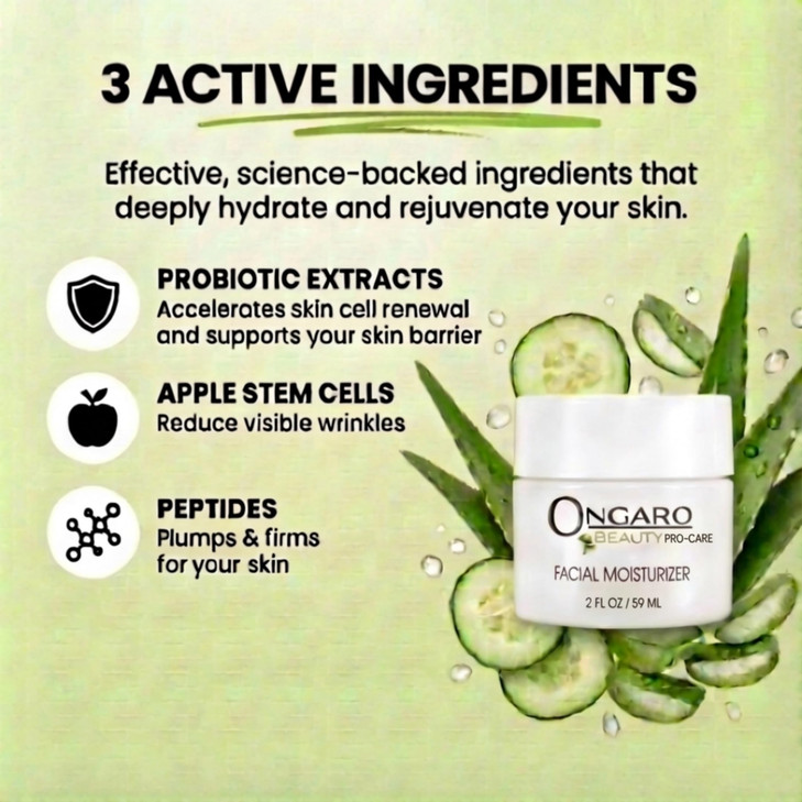 Ongaro Beauty Organic Face Moisturizer Hydrating Face Cream Probiotic Moisturizer with Aloe Vera Vitamin A C E Hyaluroni