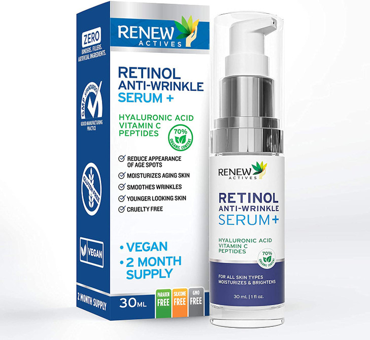 RENEW ACTIVES Retinol Facial Serum with Hyaluronic Acid Vitamin C Hydrating Nourishing Formula for Youthful Skin Reduces