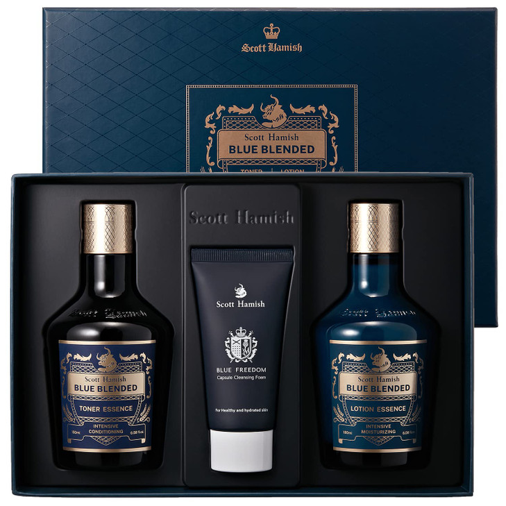 Scott Hamish Blue Blended Set Skincare Set for Men with Face Wash Face Toner Facial Emulsion Intensive Moisturizing and