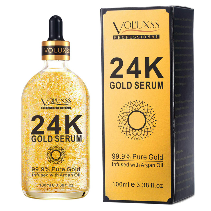 Voluxss 24K Gold Serum for FaceSkin Brightening Anti Aging Face Serum Moisturizer with Vitamin CHyaluronic Acid Argan Oi