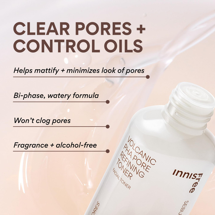 innisfree Volcanic PHA Toner Korean Skincare with AHA BHA Refines Texture Controls Oil Exfoliating Face Treatment