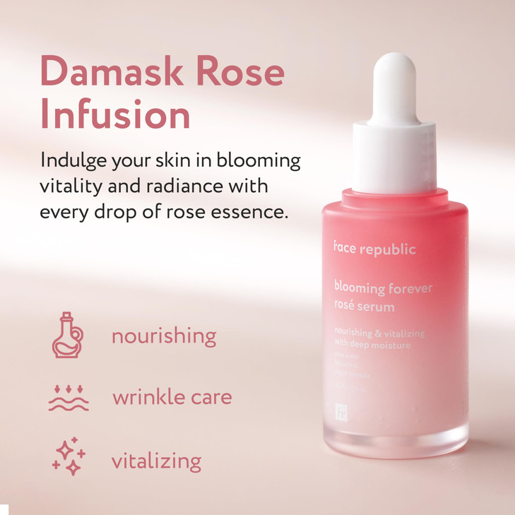 Face Republic Blooming Forever Ros Serum 45ml 152 fl oz Damask Rose Bakuchiol Revitalizing Rejuvenating Wrinkle Care Fir