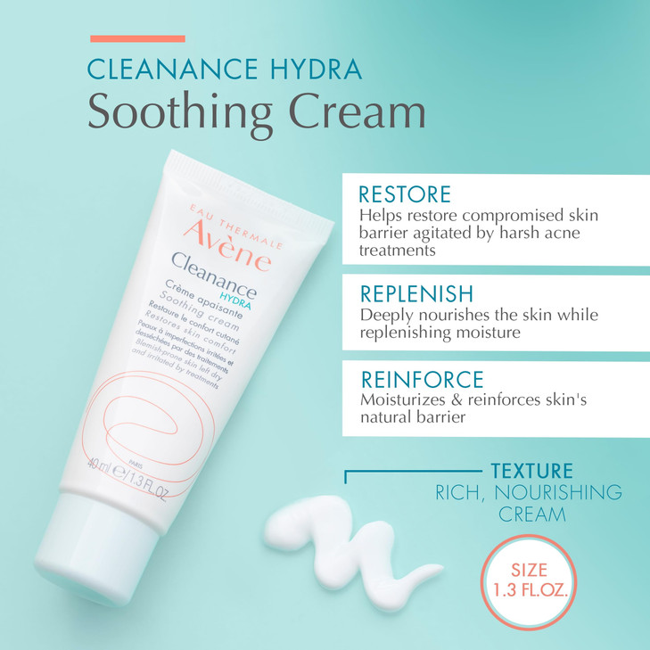 Avne Cleanance HYDRA Soothing Cream Rich Moisturizer Adjunctive Care for Drying Acne Treatments 13 oz
