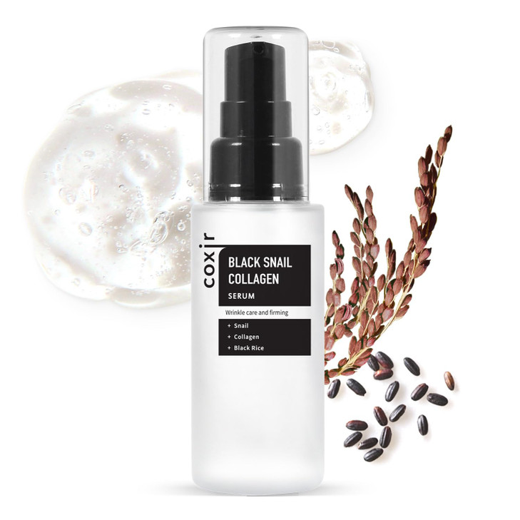 coxir Black Snail Collagen Serum Concentrated Snail Mucin Essence for Skin Resilience Hydration Smooth Texture Lightweig