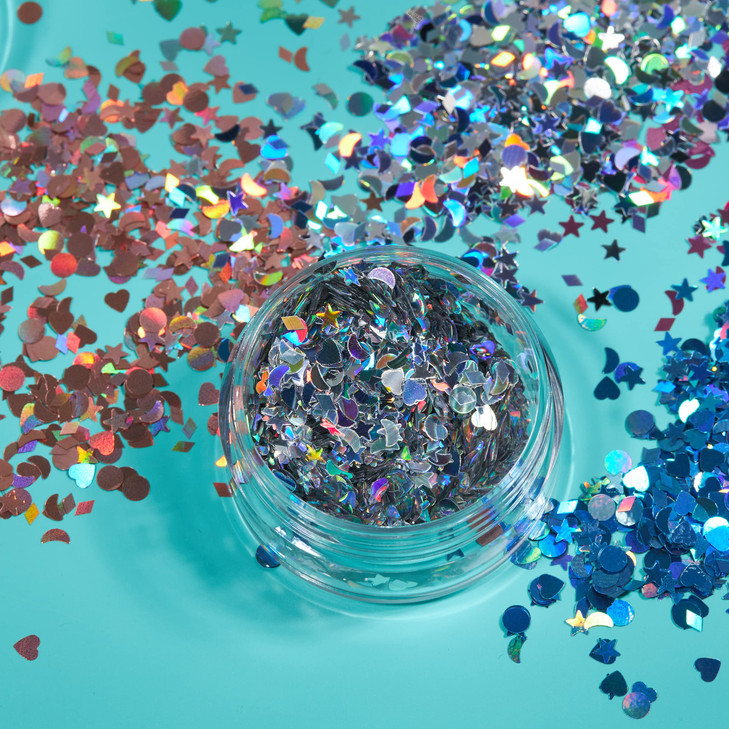 Holographic Glitter Shapes by Moon Glitter 100 Cosmetic Glitter for Face Body Nails Hair and Lips 010oz Set of 5 colours