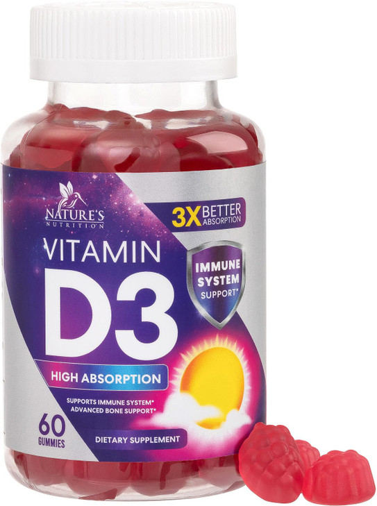 Vitamin D3 Supplement 5000 IU - High Potency D 3 Vitamin Gummy (125 mcg) - Supports Bone, Teeth, Muscle & Immune Health - Nature's Non-GMO & Gluten F online at globaldelivered