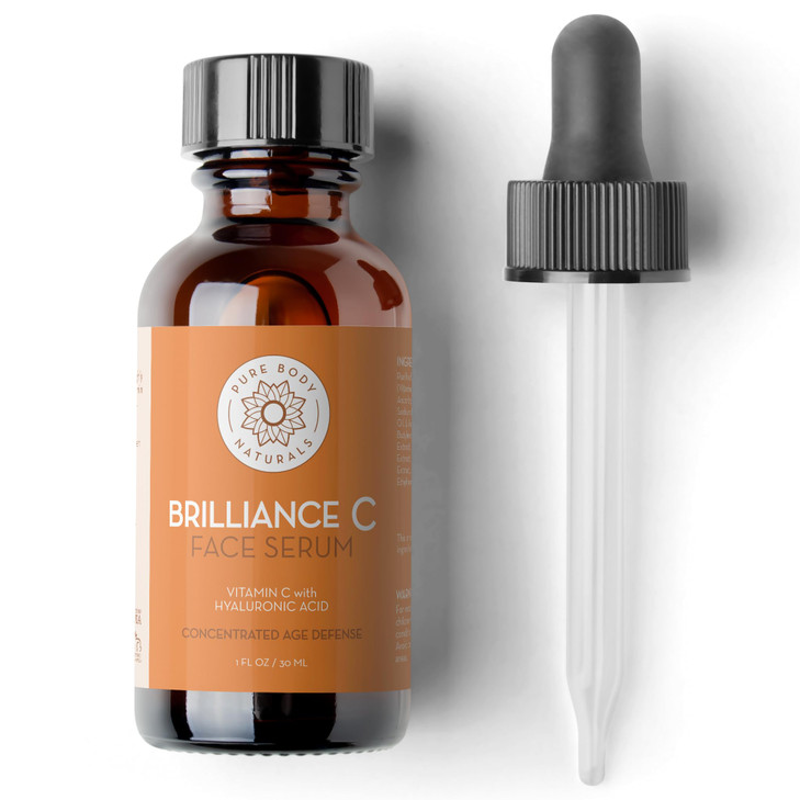 Pure Body Naturals Vitamin C Serum Dark Spot Corrector for Face with Hyaluronic Acid and Vitamin E Brightening Dark Spot
