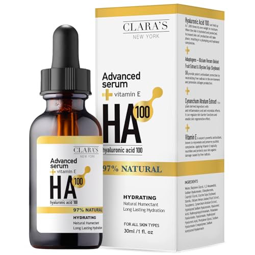 CLARAS NEW YORK Hyaluronic Acid 100 Facial Serum with Vitamin E Hydrating Plumping AntiAging Face Serum Made in USA 30ml