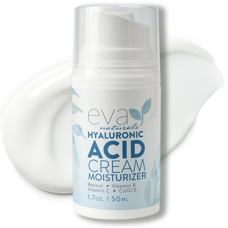 Eva Naturals Hyaluronic Acid Face Cream Deep Hydration Firming Moisturizer with Retinol Vitamin C Q10 for AntiAging Wrin