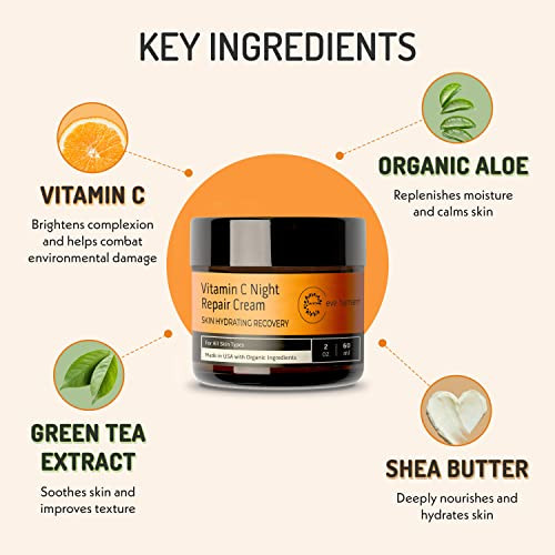 Eve Hansen Vitamin C Night Cream for Face and Neck Hydrating Brightening AntiAging Moisturizer for Mature Dry Skin NonGr