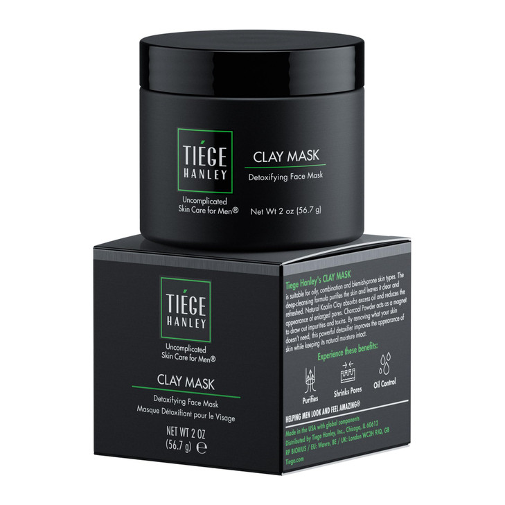 Tiege Hanley Detoxifying Facial Clay Mask for Men Deep Pore Cleansing Charcoal Face Mask With Natural Kaolin Clay and Al