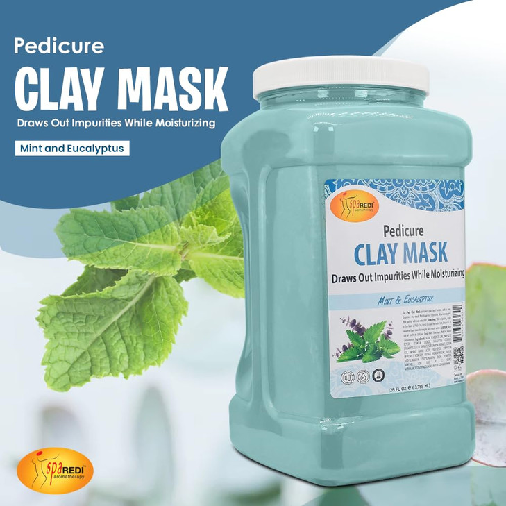 SPA REDI Clay Mask Mint and Eucalyptus128 Oz Pedicure and Body Deep Cleansing Skin Pore Purifying Detoxifying and Hydrat