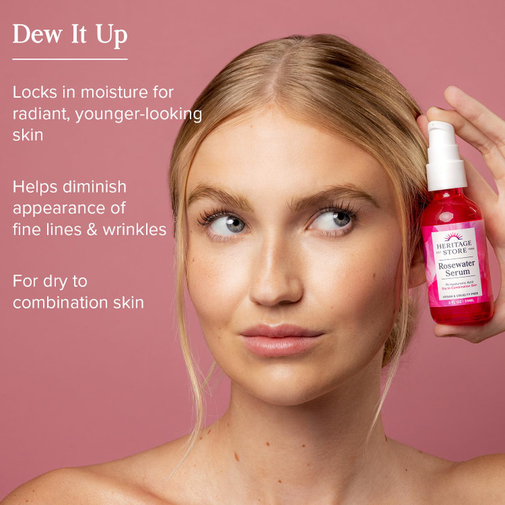 HERITAGE STORE Rosewater Facial Serum 1 Hyaluronic Acid Deep Hydration for DryCombination Skin Care Minimizes Look of Fi