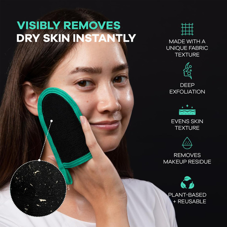 Dermasuri Deep Exfoliating Face Mitt Scrubber Dead and Dry Skin Remover for Men and Women Exfoliator Gloves for Shower a