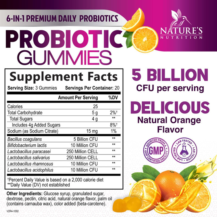 Probiotics for Digestive Health Gummies 5 Billion CFU - 6 Unique Strains for Daily Immune Support & Gut Health, Constipation, Gas & Bloating - Best P