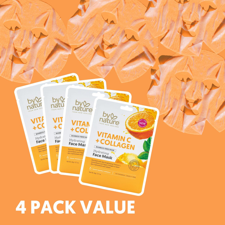 By Nature Vitamin C Collagen Sheet Face Mask with Vitamin E Firming AntiAging Facial Treatment for Radiance Elasticity H
