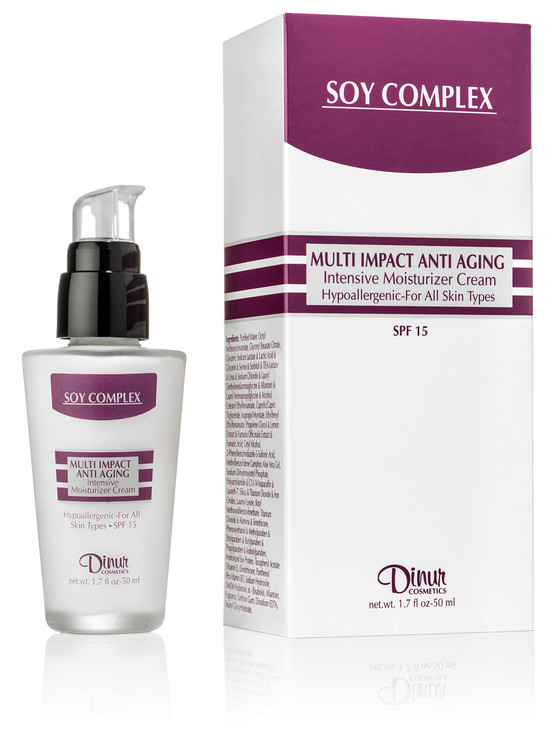 Dinur Cosmetics Soy Complex Multi Impact Anti Aging Moisturizer Cream SPF 15 Reduces Fine Lines Wrinkles Stress Relief H