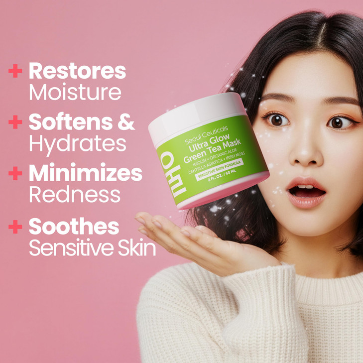 Seoul Ceuticals Korean Skin Care Face Mask for Sensitive Skin Korean Skincare Green Tea Wash Off Masks K Beauty Face Mas