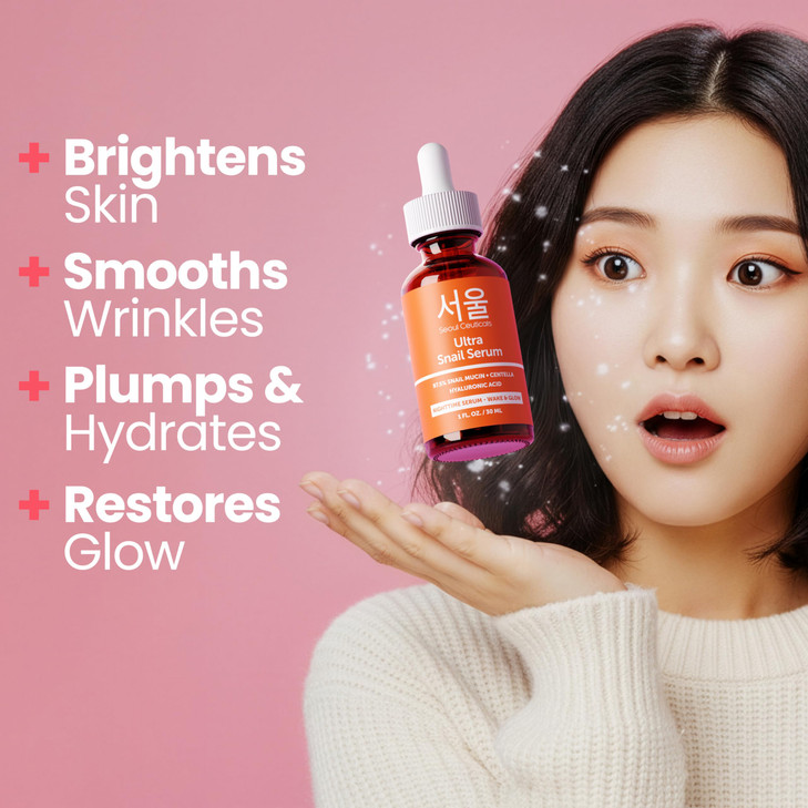 SeoulCeuticals Korean Skin Care 975 Snail Mucin Serum K Beauty Skincare Anti Wrinkle Cica Night Serum Hyaluronic Acid fo