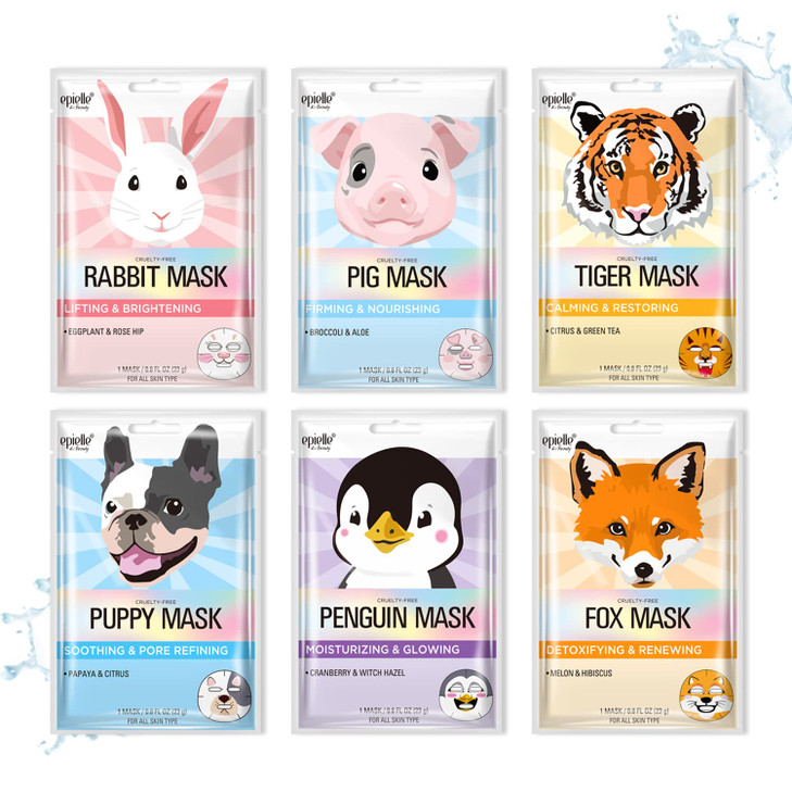 Epielle Character Face Mask Fuzzy Friends 6 Pack Fun Effective Korean Skin Care Spa Party Favors Stocking Stuffers Birth